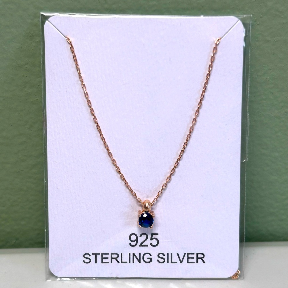 Blue sapphire pendant 10k gold plated 925 silver necklace September birthstone